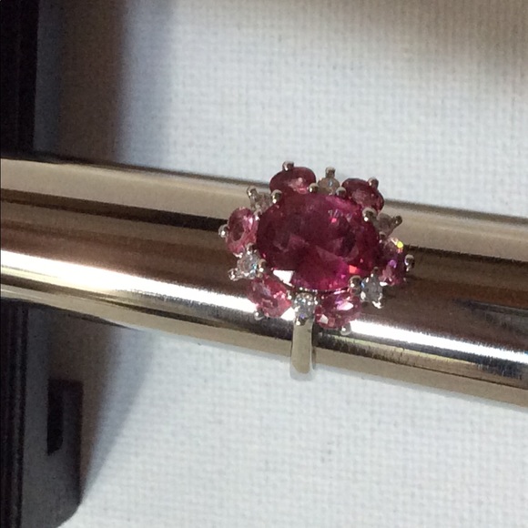 Pink Tourmaline/Topaz Ring Sterling Silver 925 Size 5.5